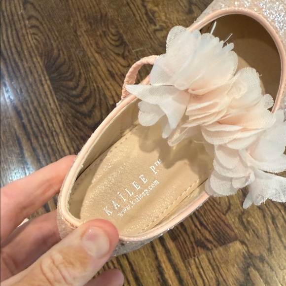 Kailee P Girl 13T Rock Glitter Mary Jane Flats with Chiffon Flowers in Dust Pink - Picture 2 of 6